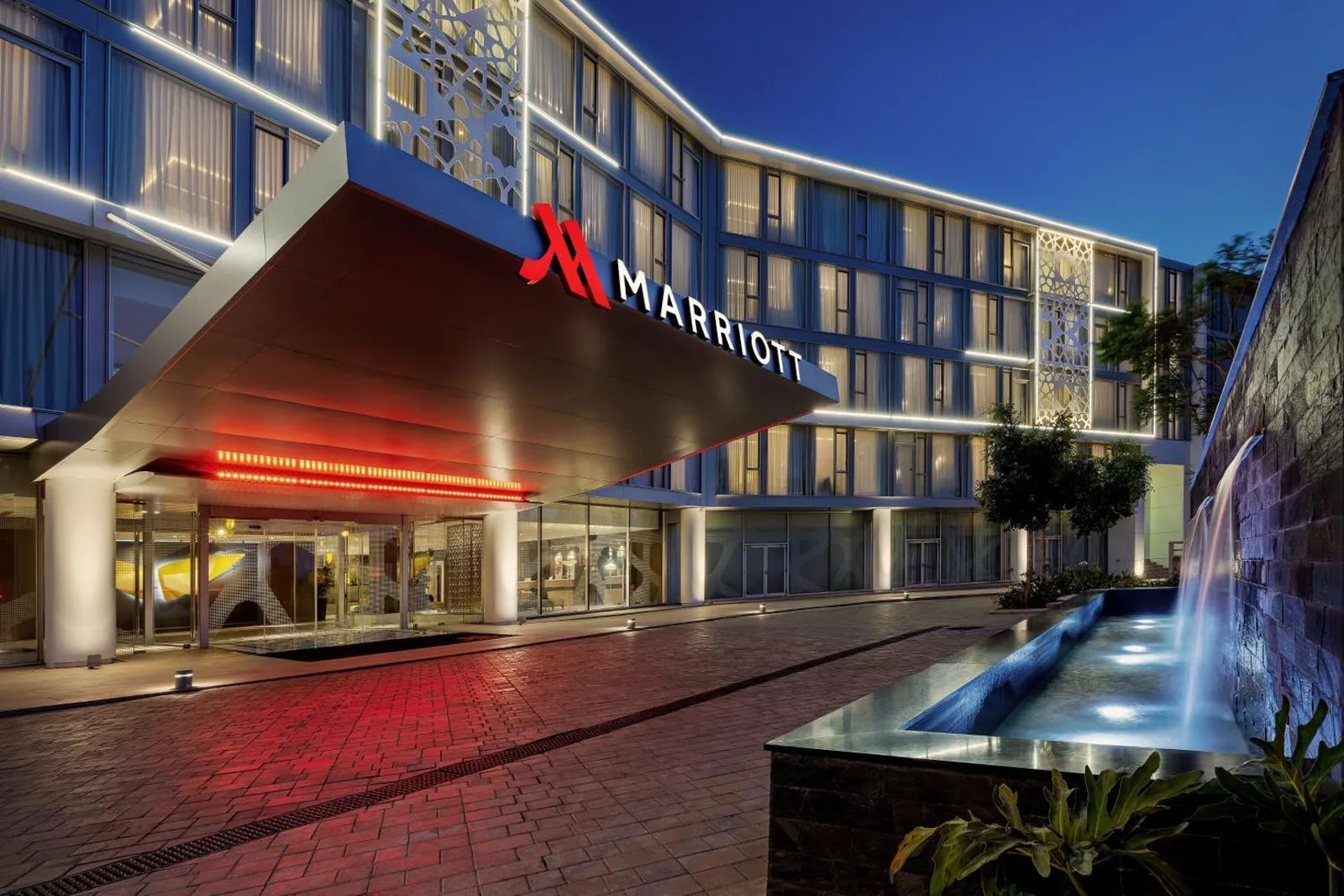 Hotel entrance at dusk — Rabat Marriott Hotel