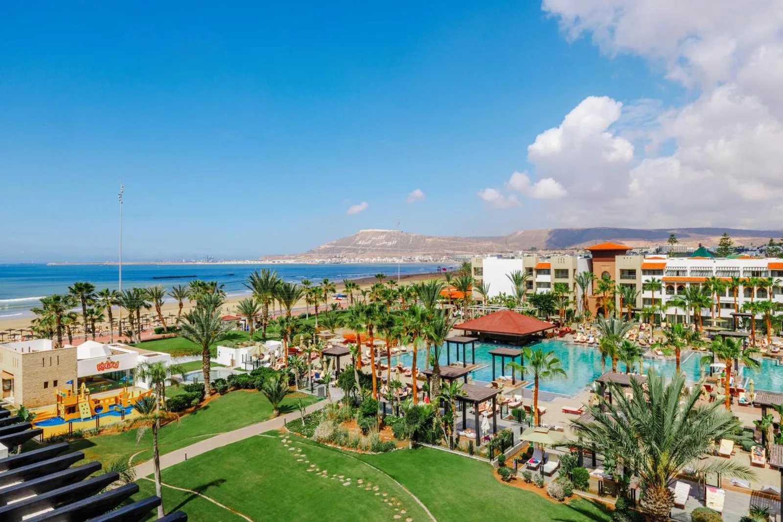 Aerial view: pools, gardens and beach — Hotel Riu Palace Tikida Agadir