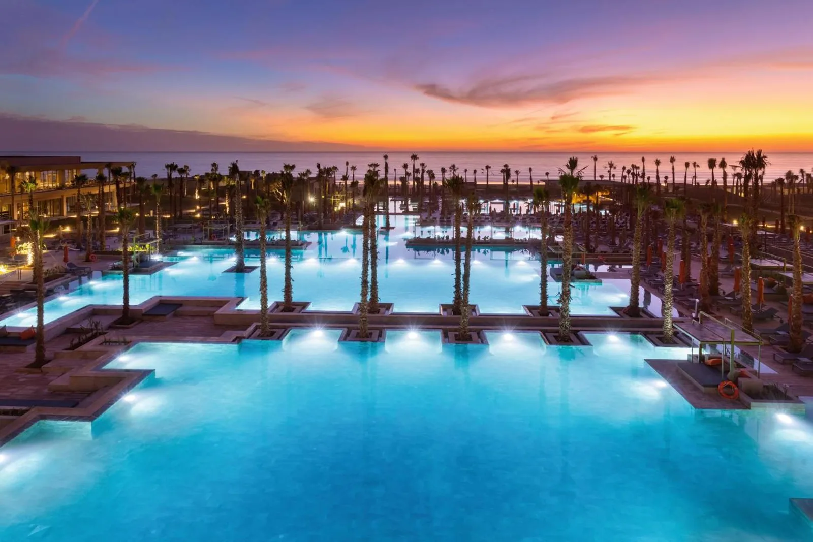 Pools at sunset — Hotel Riu Palace Tikida Taghazout