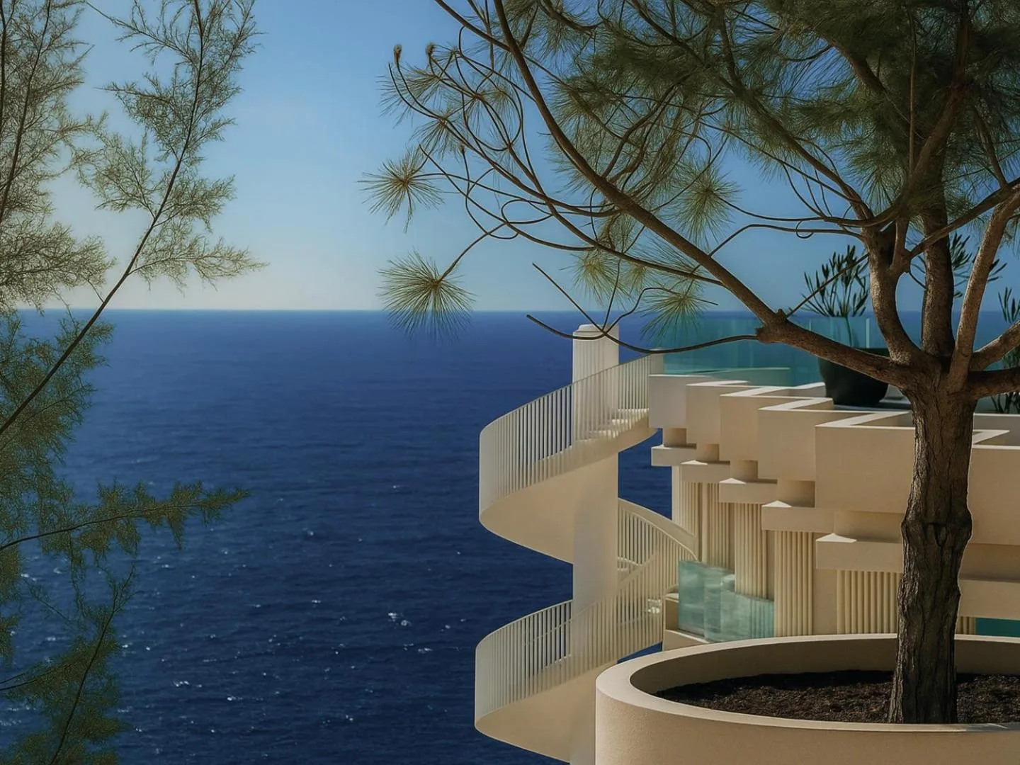 Spiral balconies facing the ocean — STORY Le Carrousel Rabat