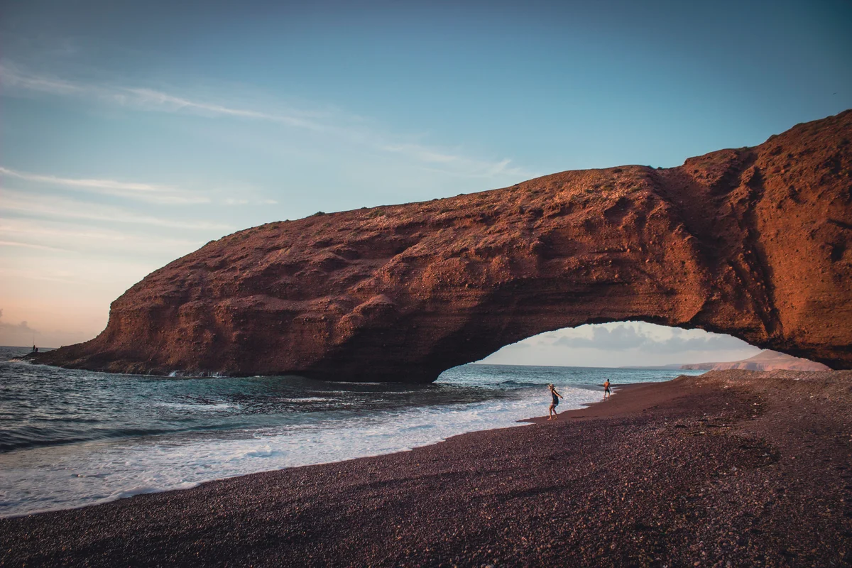 Legzira Beach and its red cliffs on Morocco’s southern Atlantic coast.